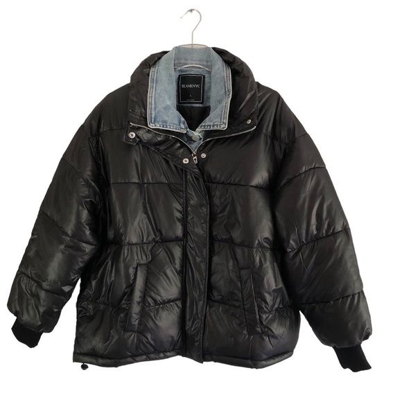 Blank NYC Puffer Jacket Run The Show Nylon Denim Size Large - Picture 5 of 13